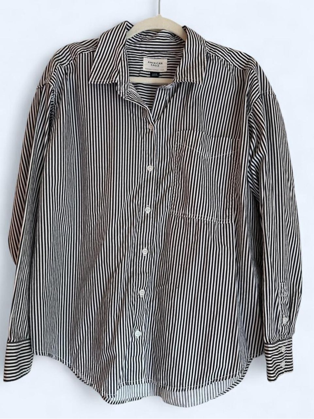 American Eagle Outfitters Black and White Vertical Stripe Button-Down Shirt